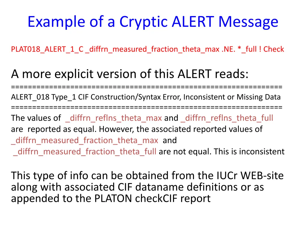 example of a cryptic alert message