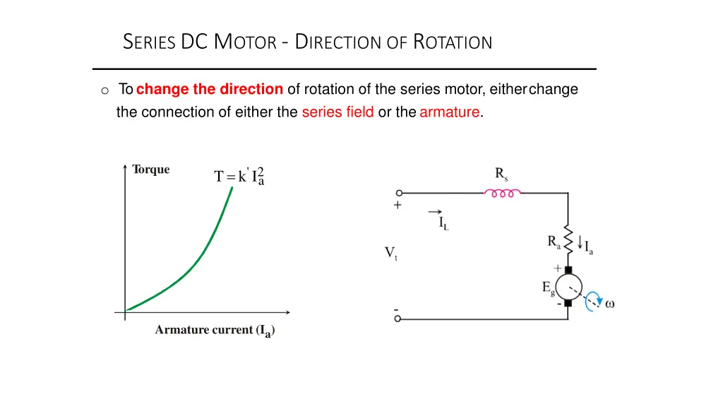 s eries dc m otor d irection of r otation
