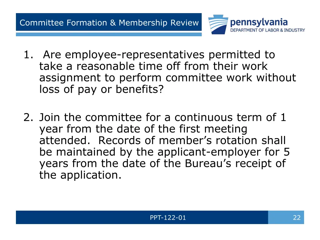 committee formation membership review