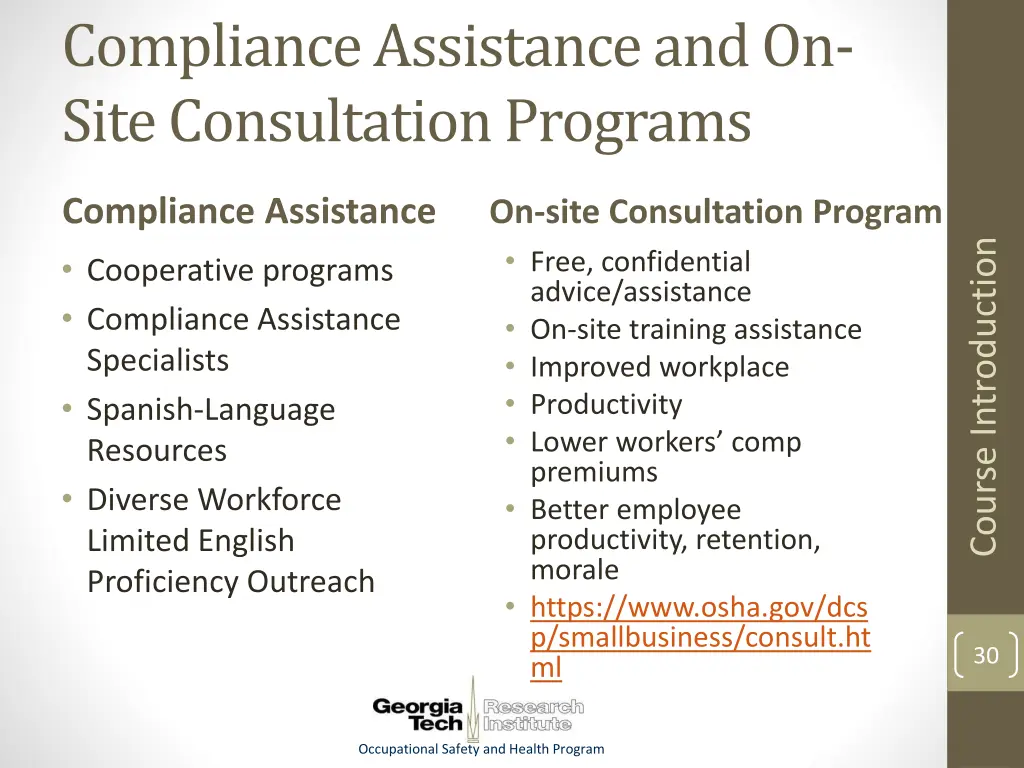 compliance assistance and on site consultation