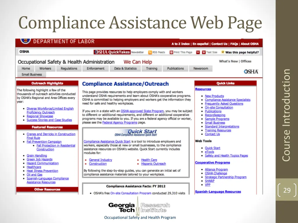 compliance assistance web page
