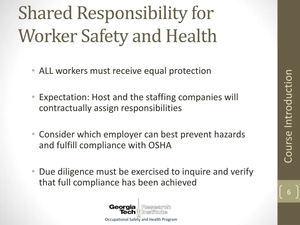 shared responsibility for worker safety and health