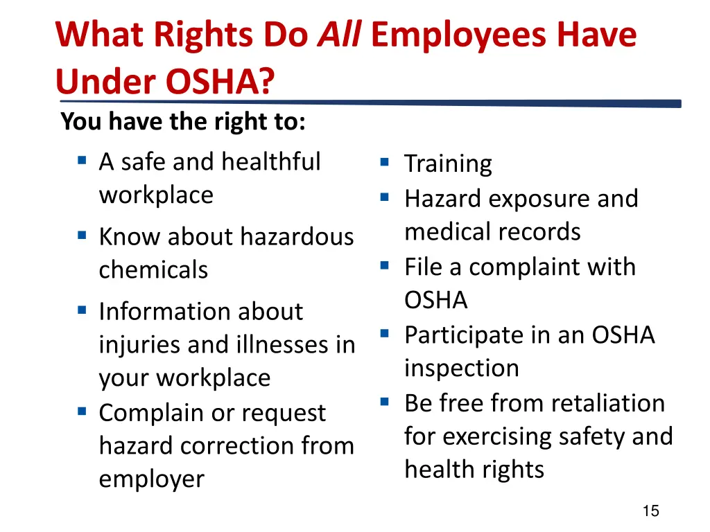what rights do all employees have under osha