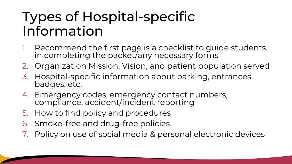 types of hospital specific information