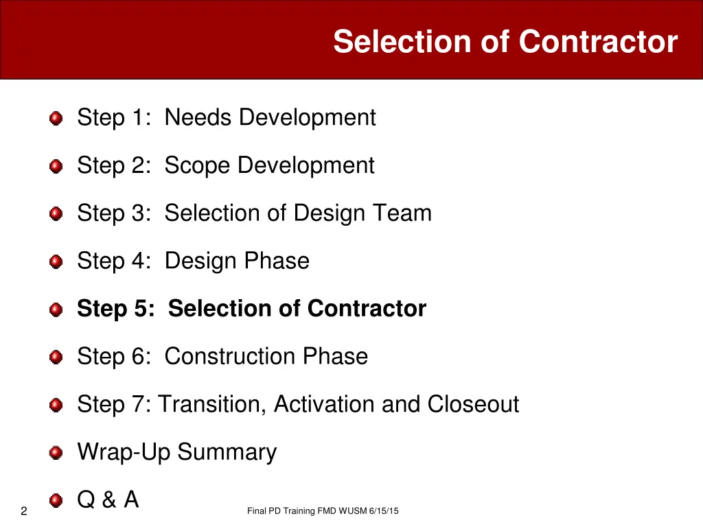 selection of contractor