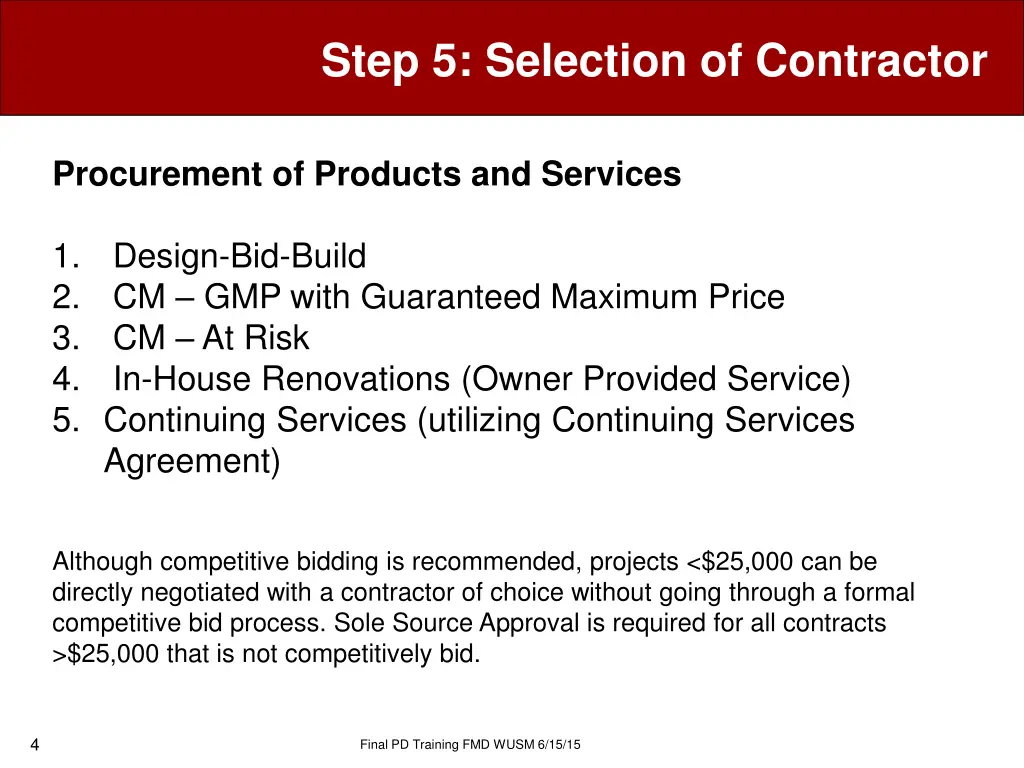 step 5 selection of contractor 1