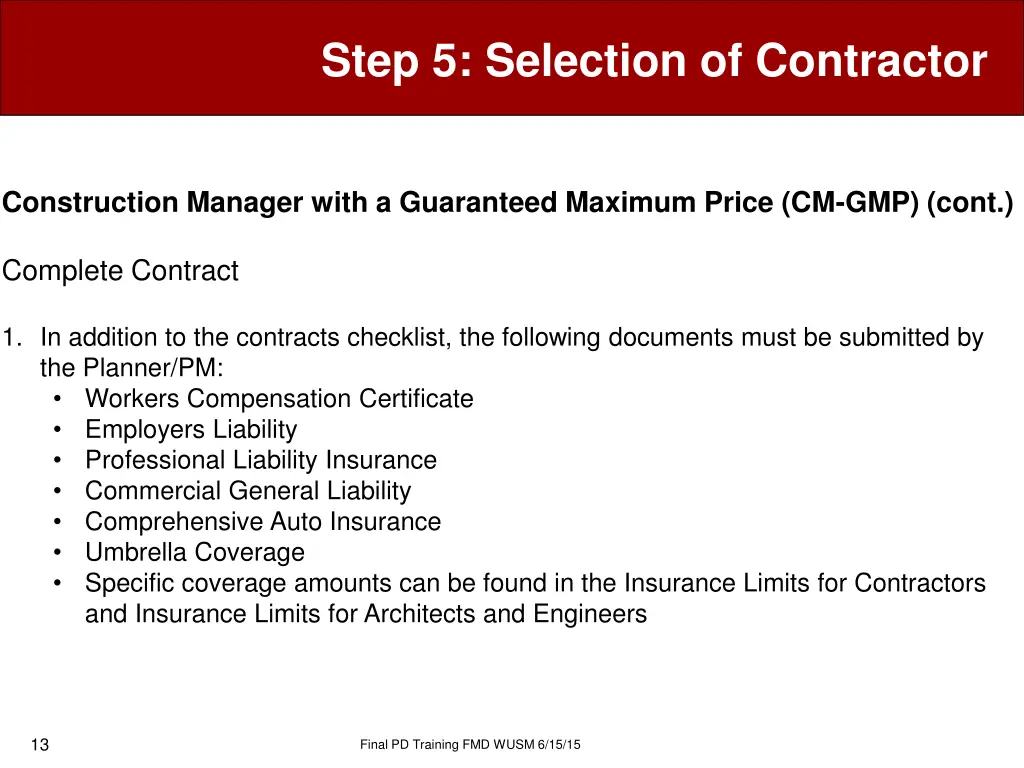 step 5 selection of contractor 10