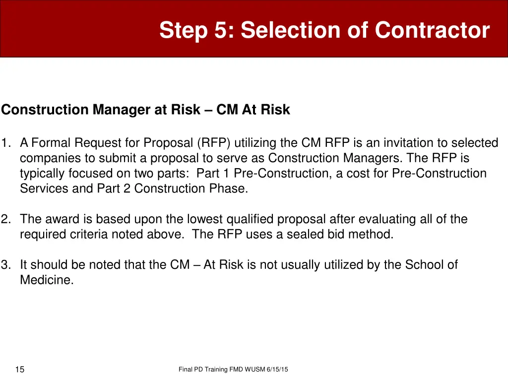 step 5 selection of contractor 12