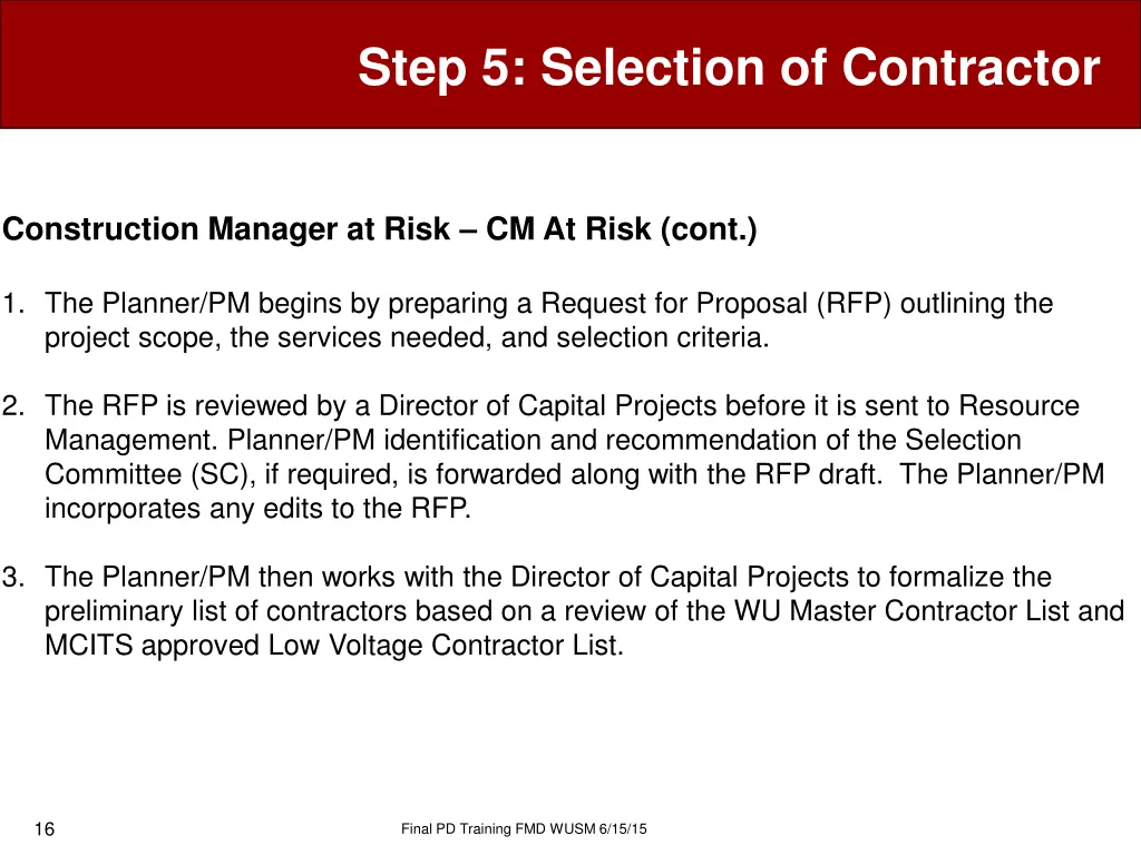 step 5 selection of contractor 13
