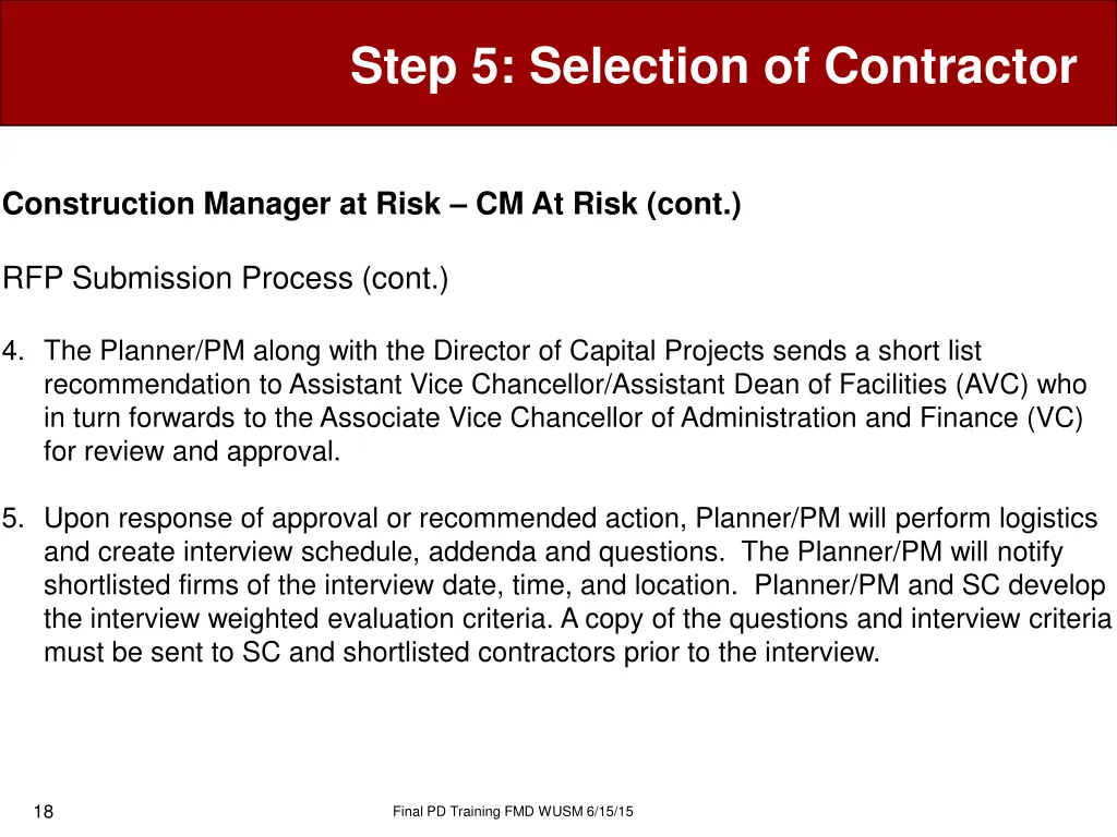 step 5 selection of contractor 15