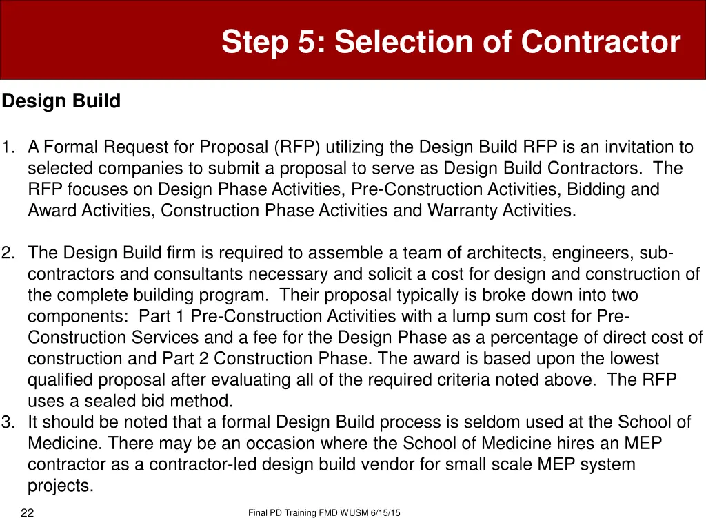 step 5 selection of contractor 19