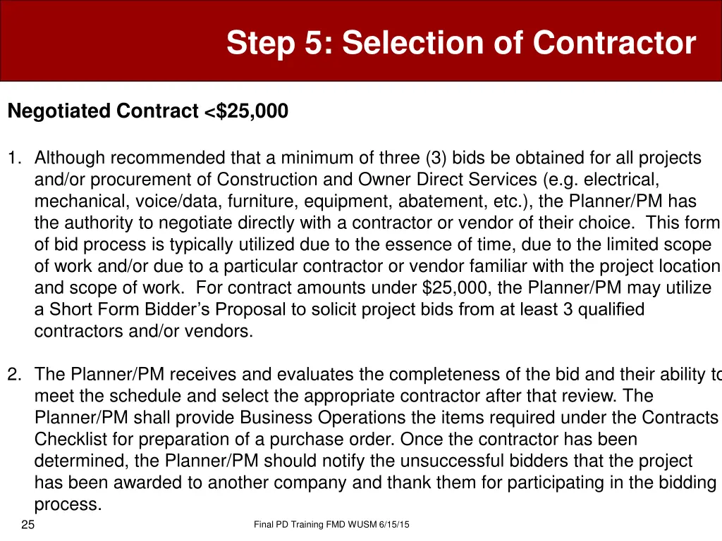step 5 selection of contractor 22