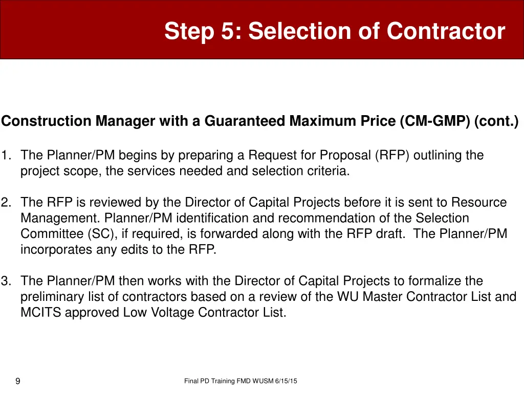 step 5 selection of contractor 6