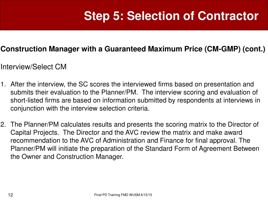 step 5 selection of contractor 9