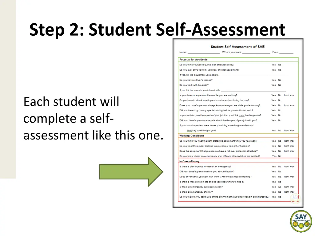 step 2 student self assessment