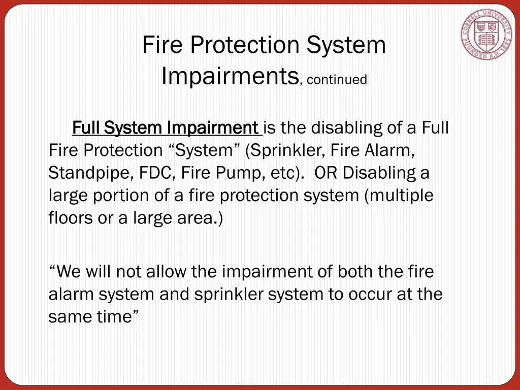 fire protection system impairments continued 1