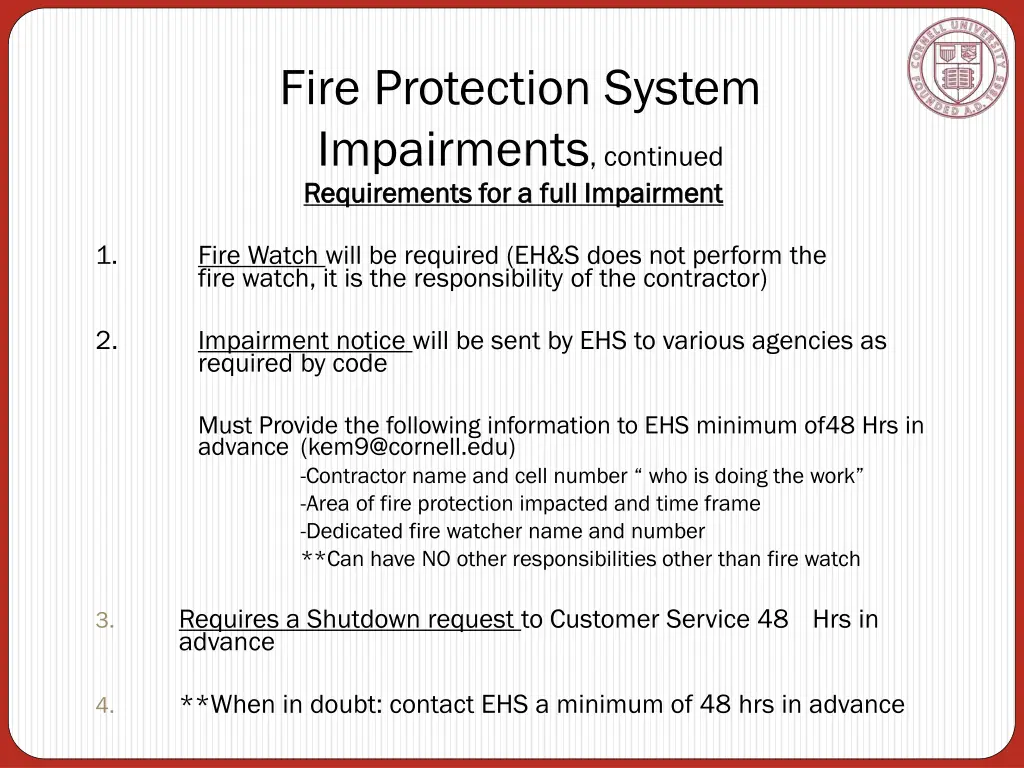 fire protection system impairments continued 2