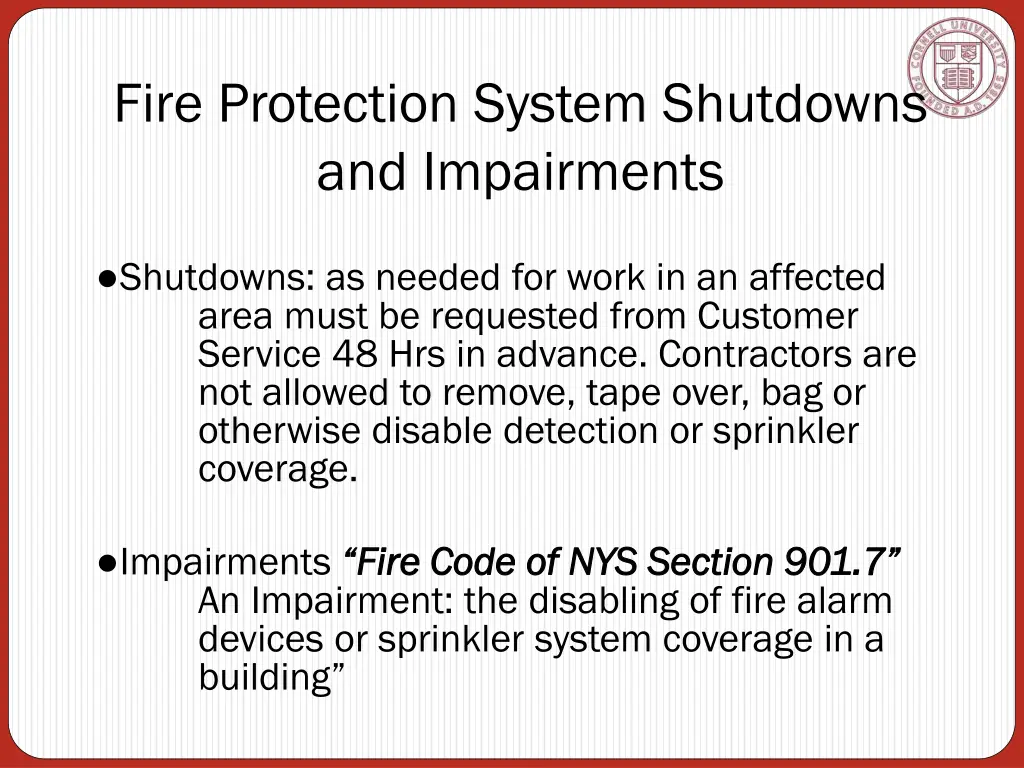 fire protection system shutdowns and impairments