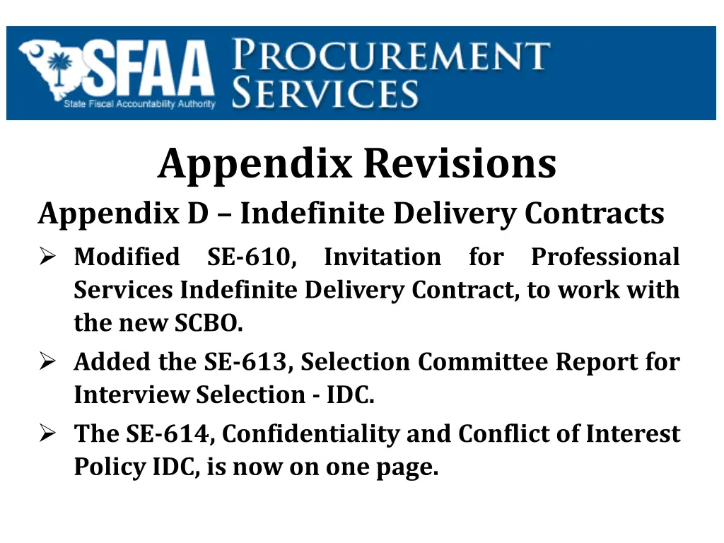 appendix revisions appendix d indefinite delivery