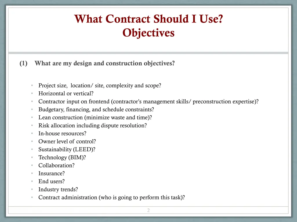 what contract should i use objectives