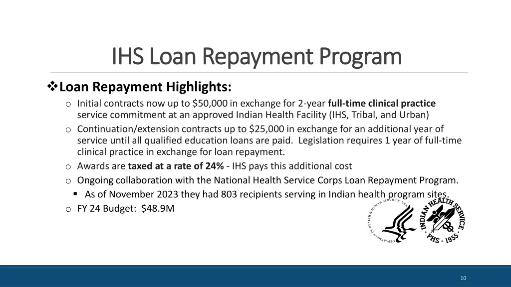 ihs loan repayment program ihs loan repayment