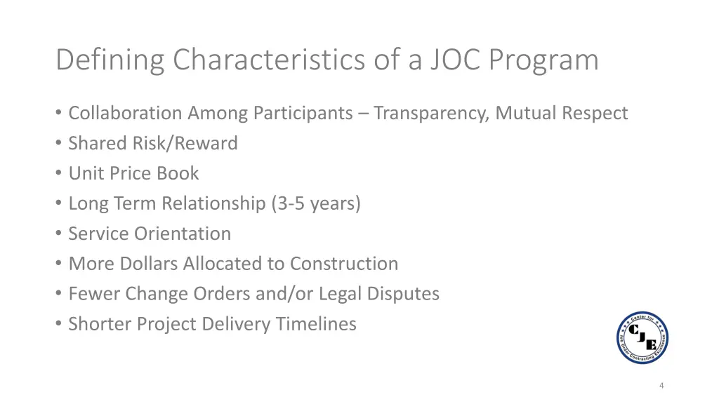defining characteristics of a joc program