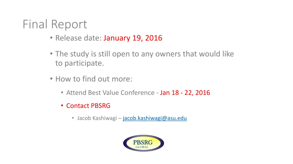 final report release date january 19 2016