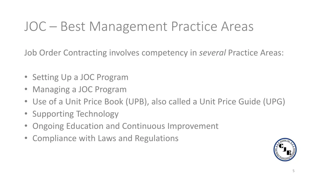 joc best management practice areas