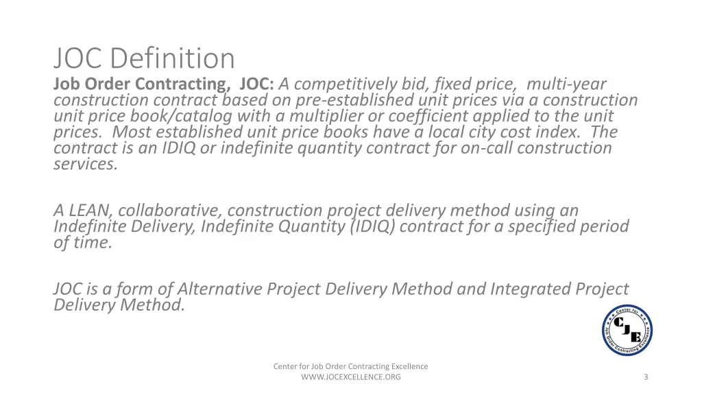 joc definition job order contracting