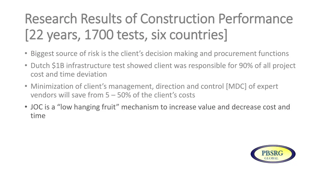 research results of construction performance