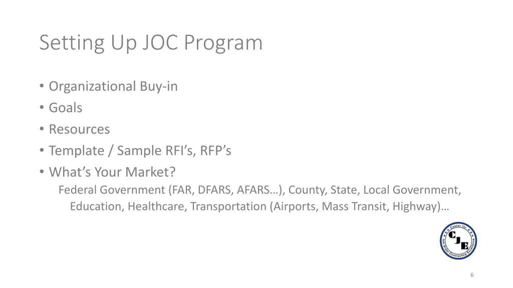 setting up joc program