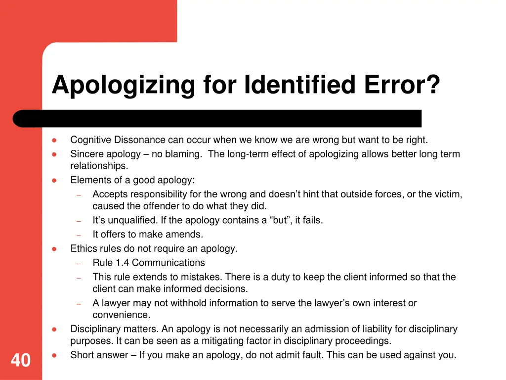 apologizing for identified error