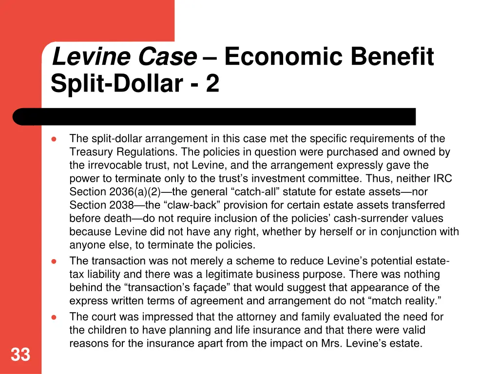 levine case economic benefit split dollar 2