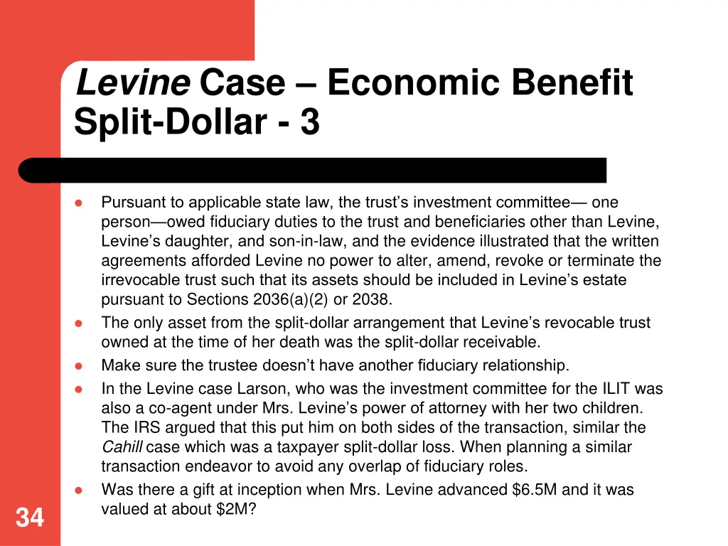 levine case economic benefit split dollar 3