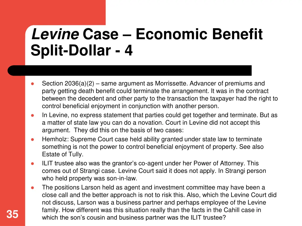 levine case economic benefit split dollar 4