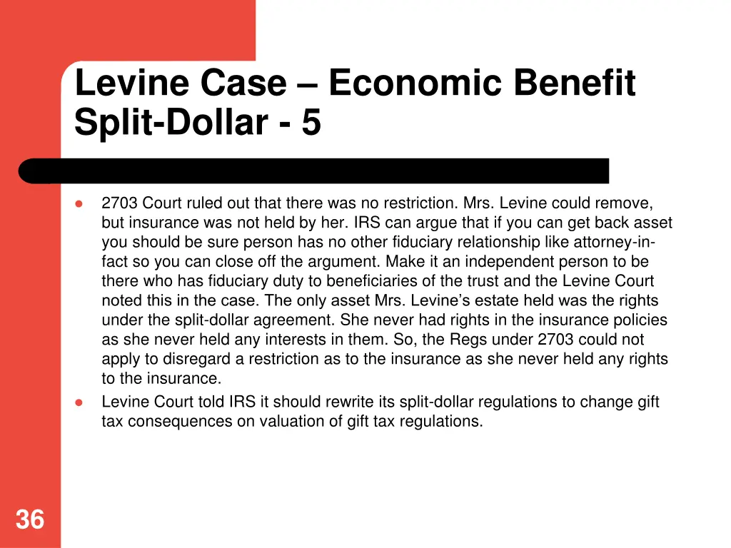 levine case economic benefit split dollar 5
