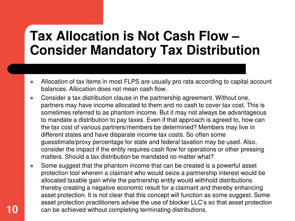 tax allocation is not cash flow consider