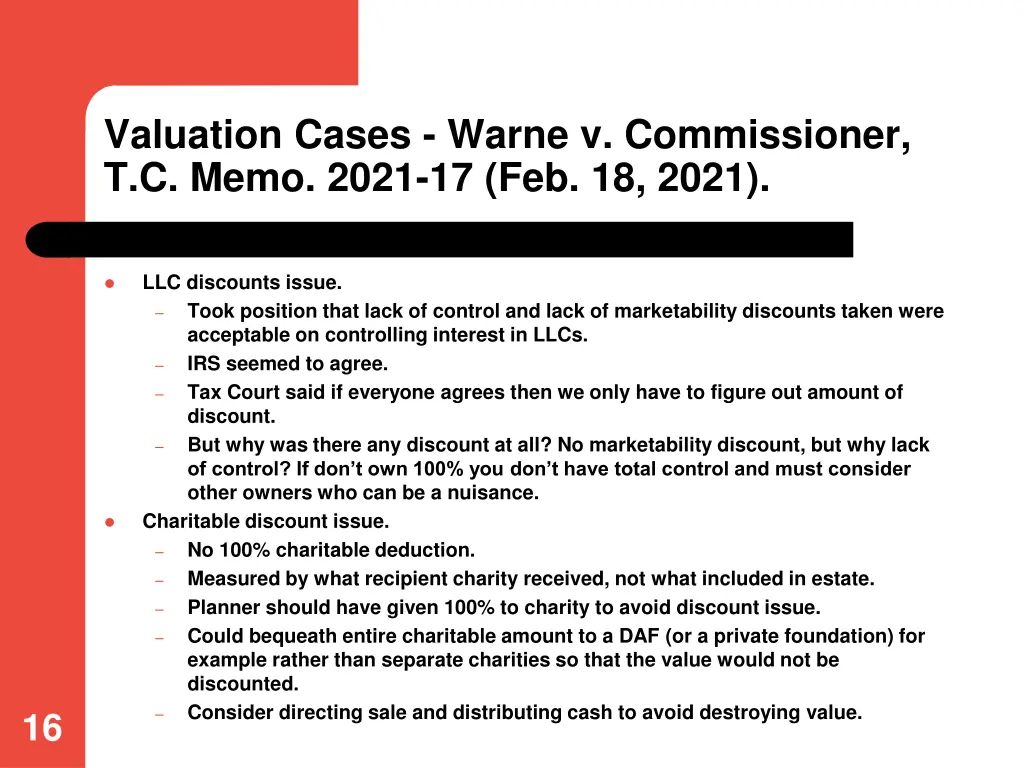 valuation cases warne v commissioner t c memo