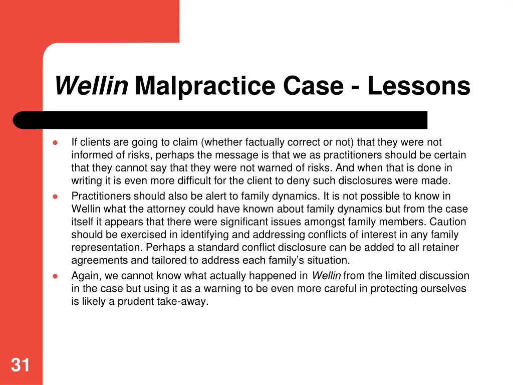wellin malpractice case lessons 1