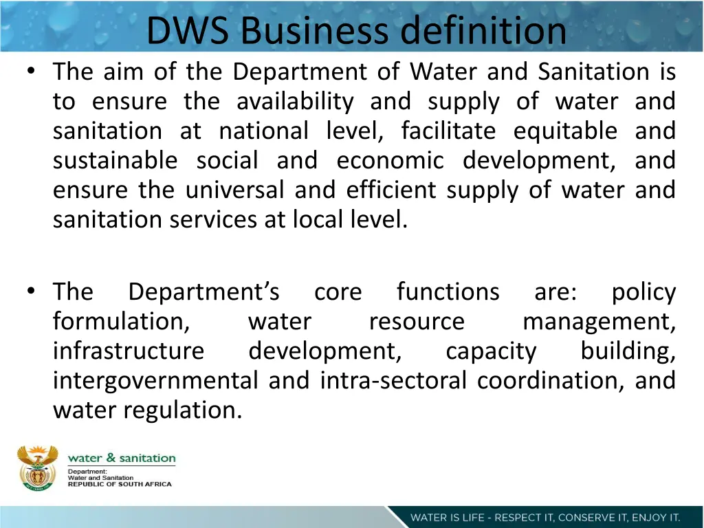 dws business definition the aim of the department