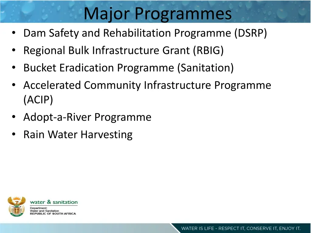 major programmes dam safety and rehabilitation