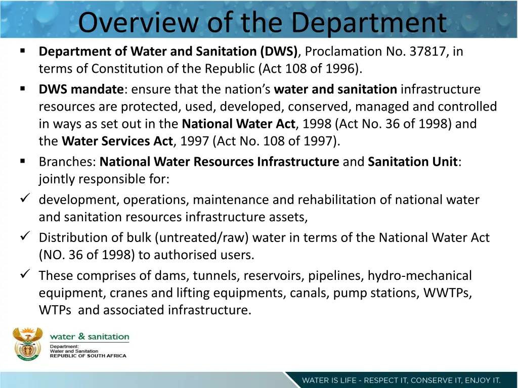 overview of the department department of water