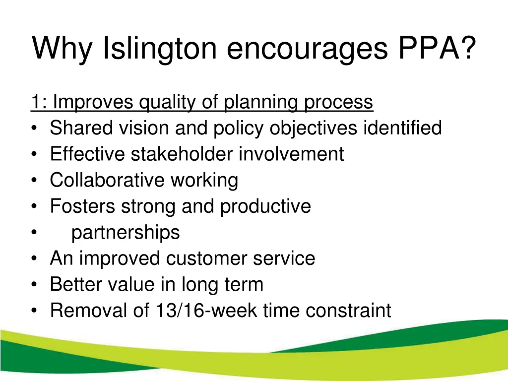 why islington encourages ppa 1