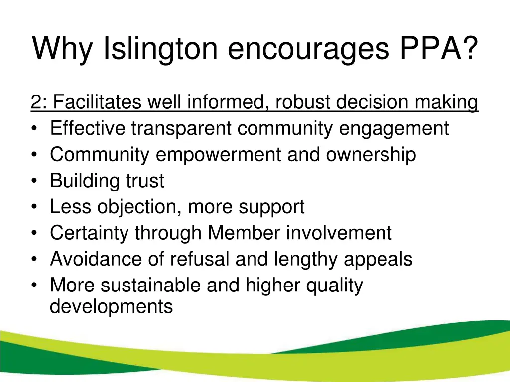 why islington encourages ppa 2