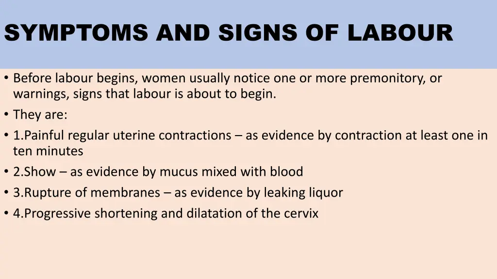 symptoms and signs of labour