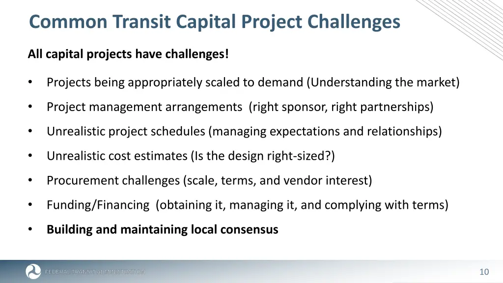 common transit capital project challenges