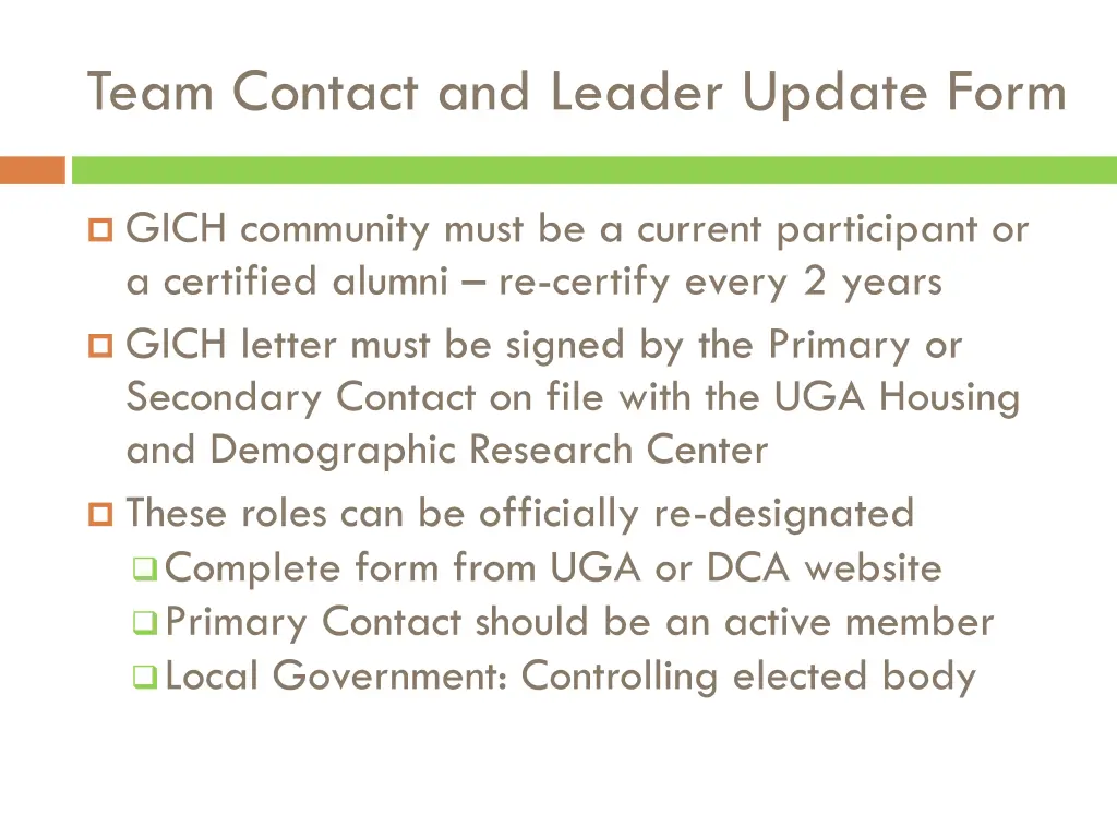 team contact and leader update form