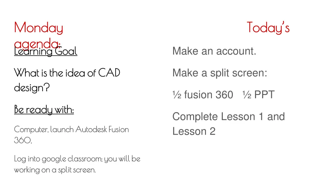 monday monday agenda agenda learning goal