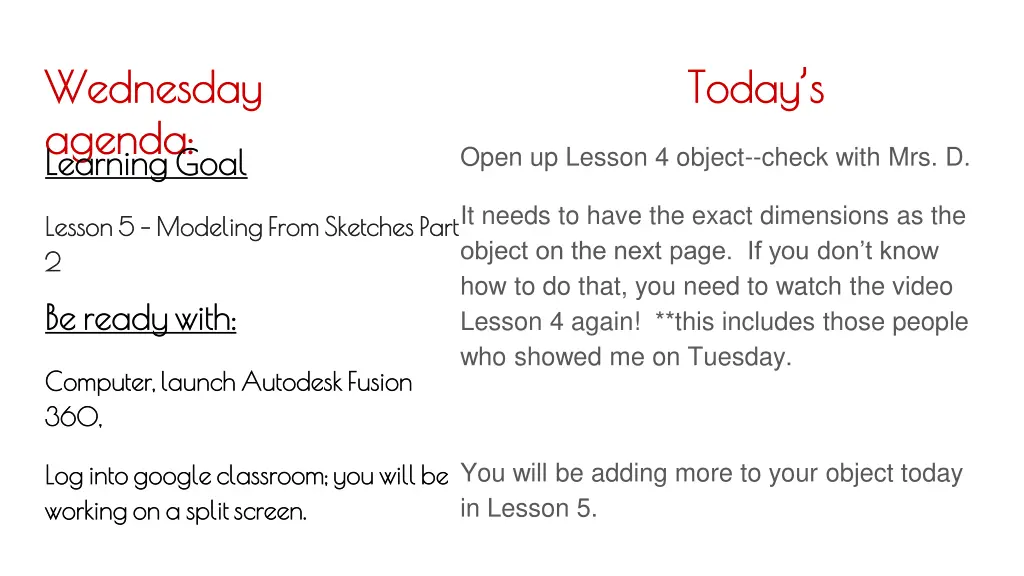 wednesday wednesday agenda agenda learning goal