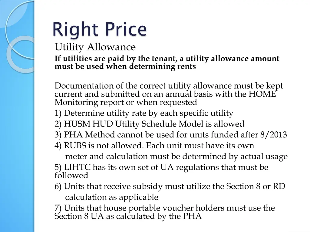 right price utility allowance if utilities
